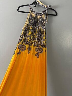 Seven Islands XL Yellow Paisley Halter Maxi Dress Resort Vacation Boho summer